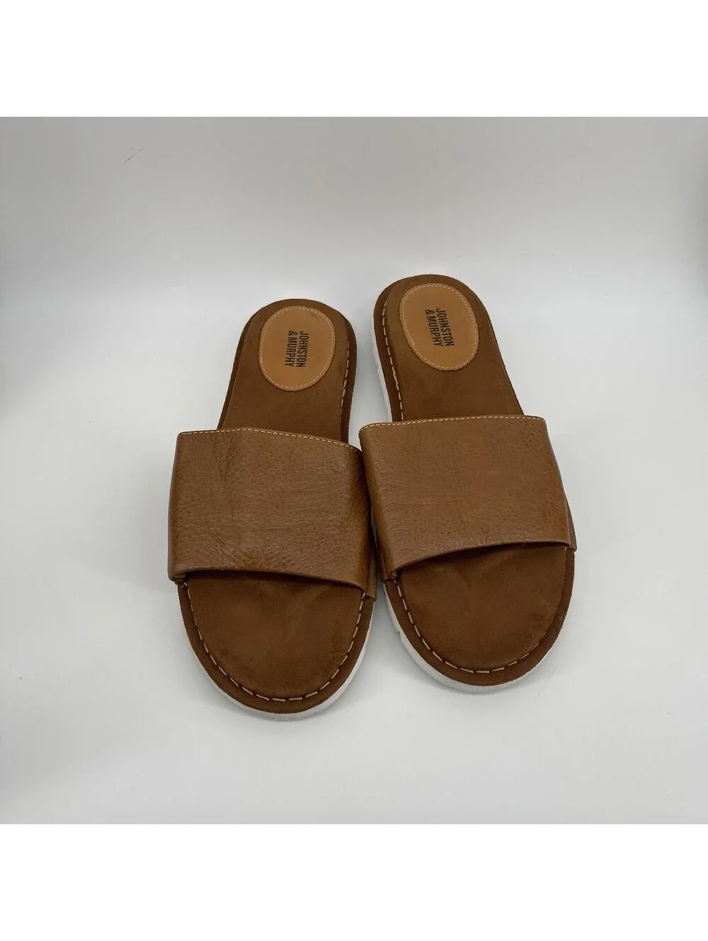 Johnston & Murphy Men’s Brown Leather Slide Sandals Size 10M Made in Brazil